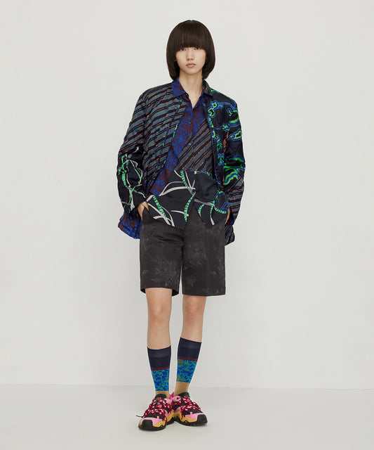 Color-block Oriental-pattern Cotton-blend Socks