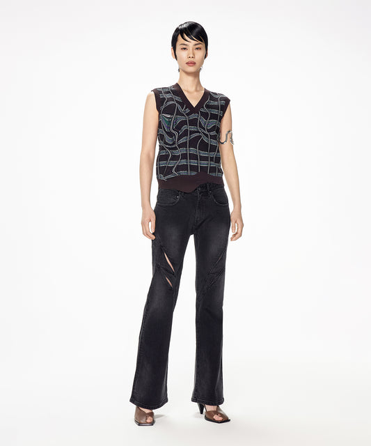 Cut-out Flared-leg Jeans