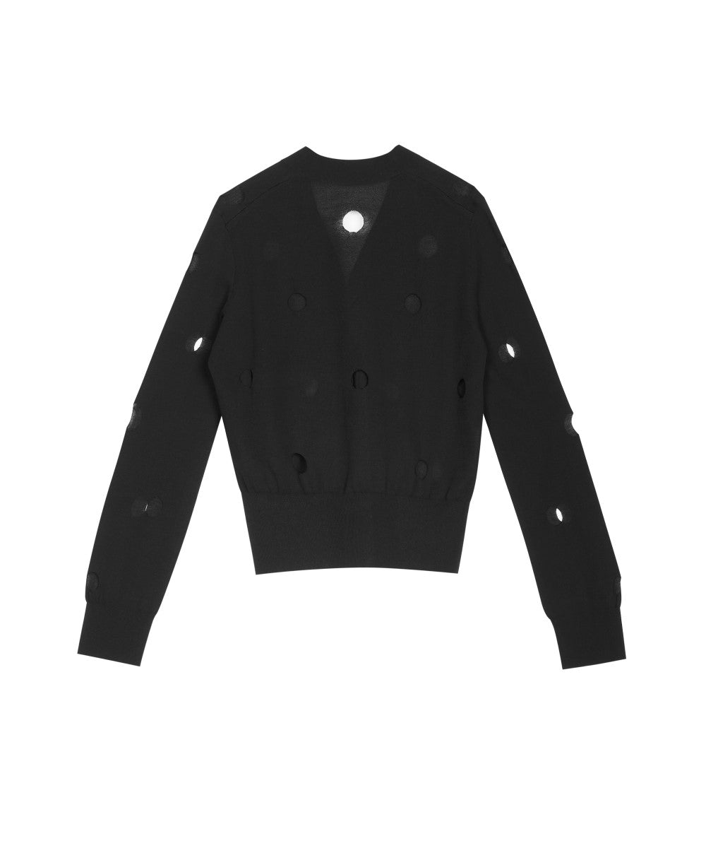 Polka-dot Cut-out Cotton-blend Cardigan