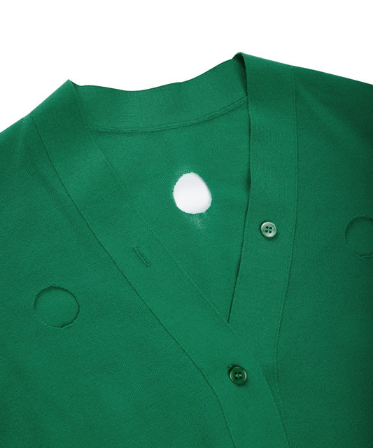 Polka-dot Cut-out Cotton-blend Cardigan