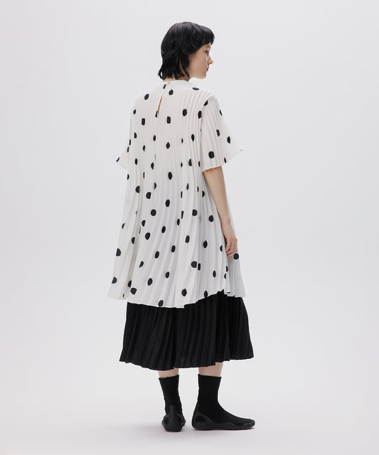 Polka-dot Wavy-pleated Polyester Dress