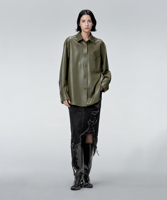 Asymmetric Ripped Denim Skirt