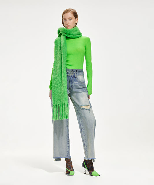 Double-waist Deconstructed Wide-leg Jeans