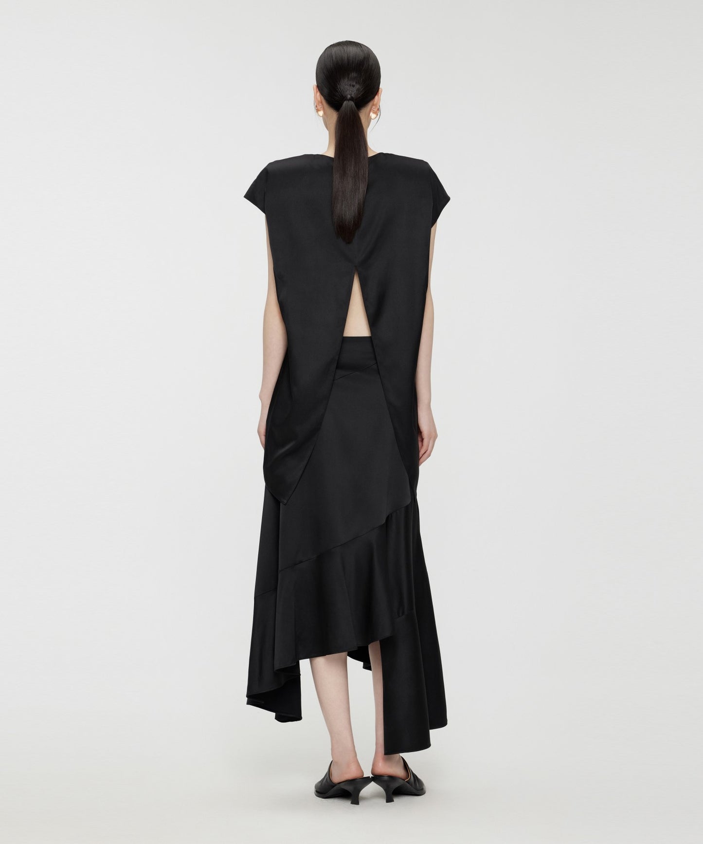 Satin Elegance Asymmetric-hem Skirt