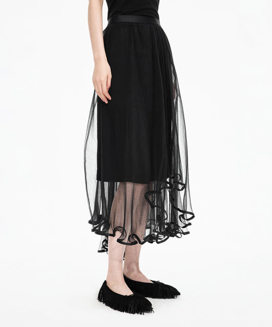 Ruffled Fishtail Pleated Skirt