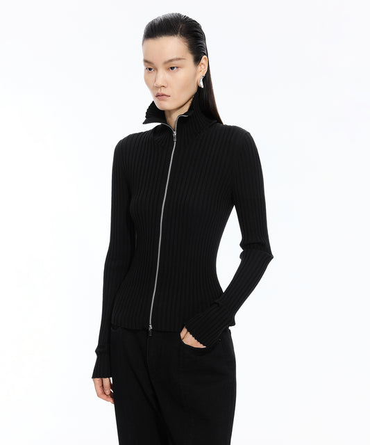 Wide Rib Double-Zip Cardigan