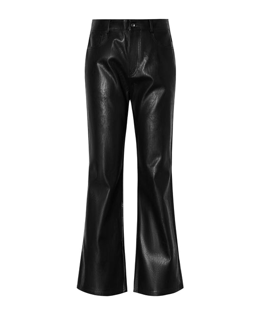 Vintage-like Faux Leather Flared-leg Trousers