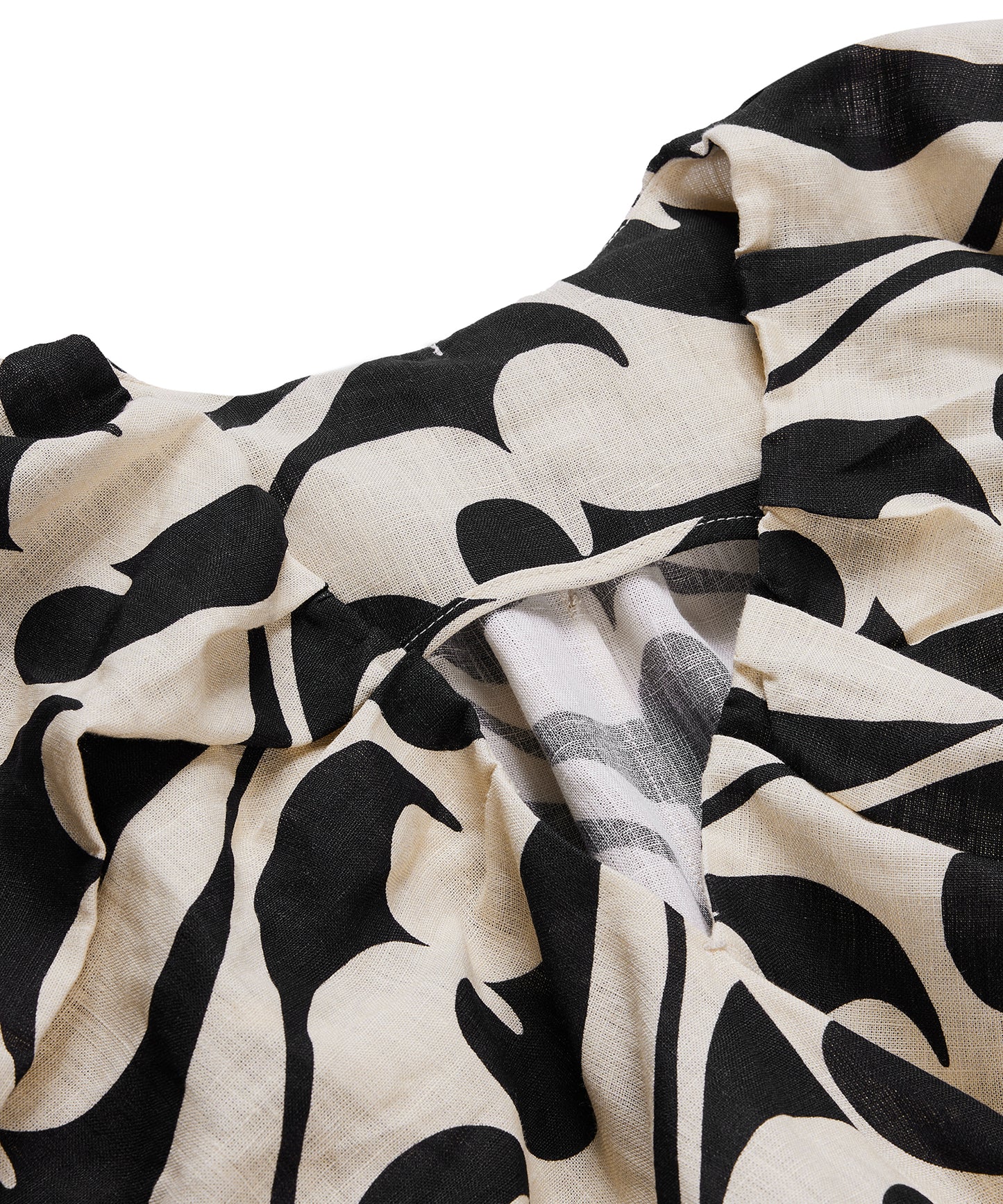 Gathered Sea Wave-print Linen Top