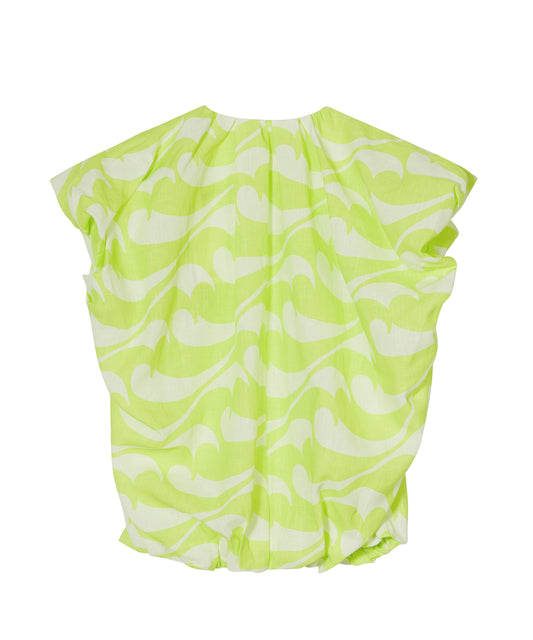 Gathered Sea Wave-print Linen Top