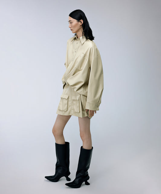 Faux Leather Shirt Dress
