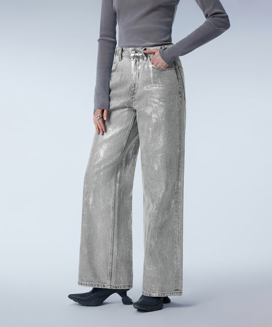 Brushstroke Silver Paint Classic Straight-leg Jeans