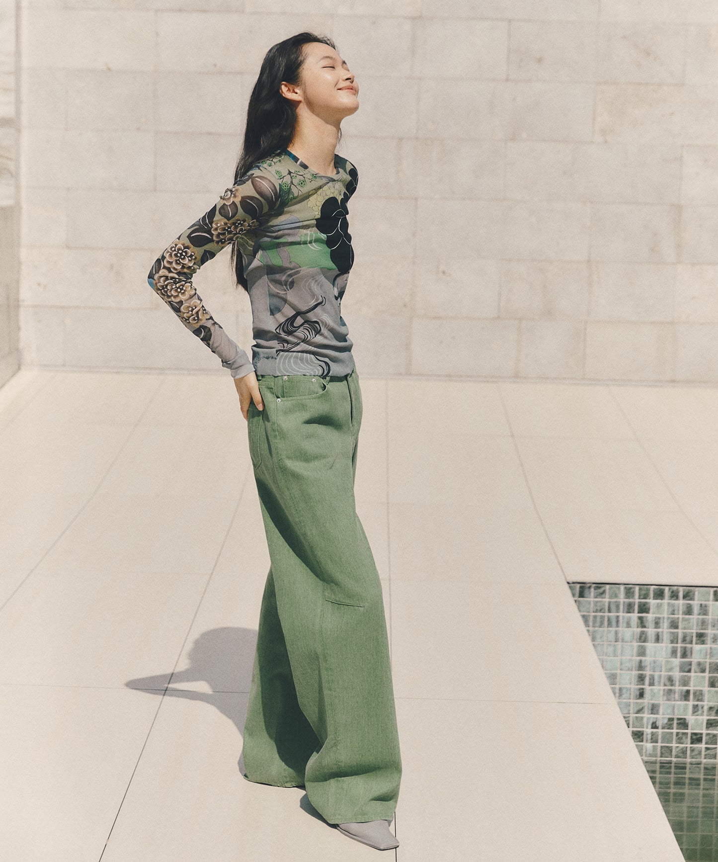 Oriental Print Second-Skin Top