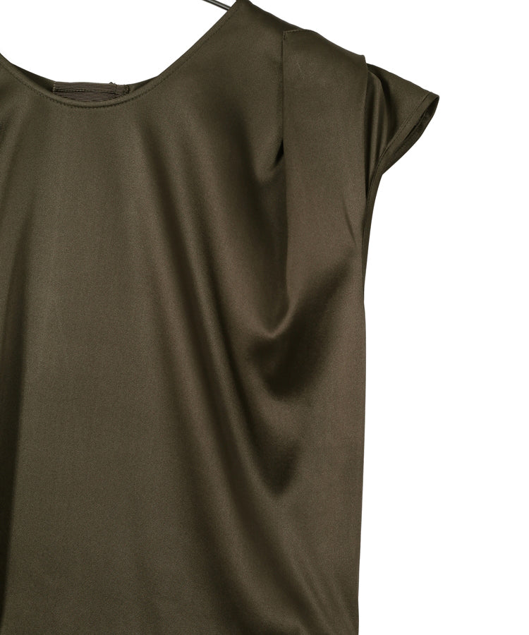 Asymmetric Draped Stretch Silk Satin Dress