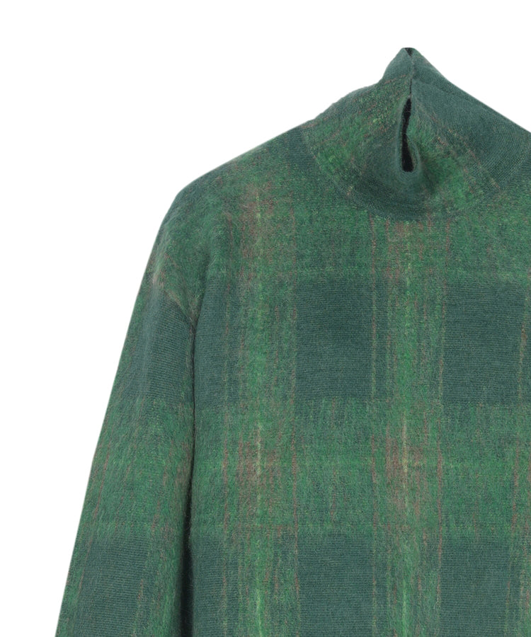 Tartan High-Neck Wool-blend Sweater