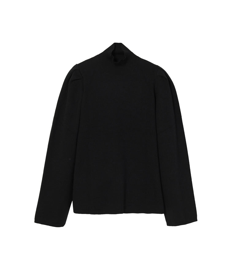 Pleated-shoulder High-neck Knitted Sweater