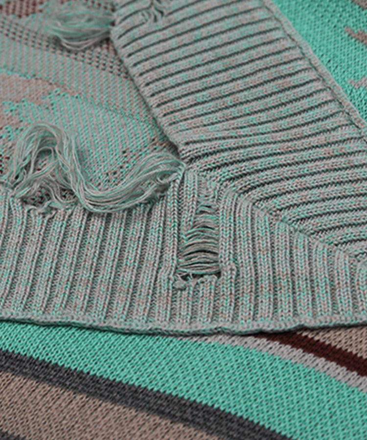 Sleeveless Geometric Stripe Cotton-blend Sweater