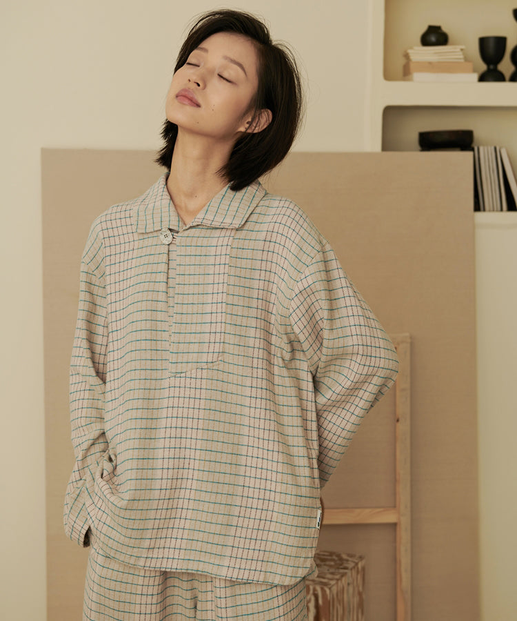 HOME Loose Plaid Camp Collar Cotton Shirt