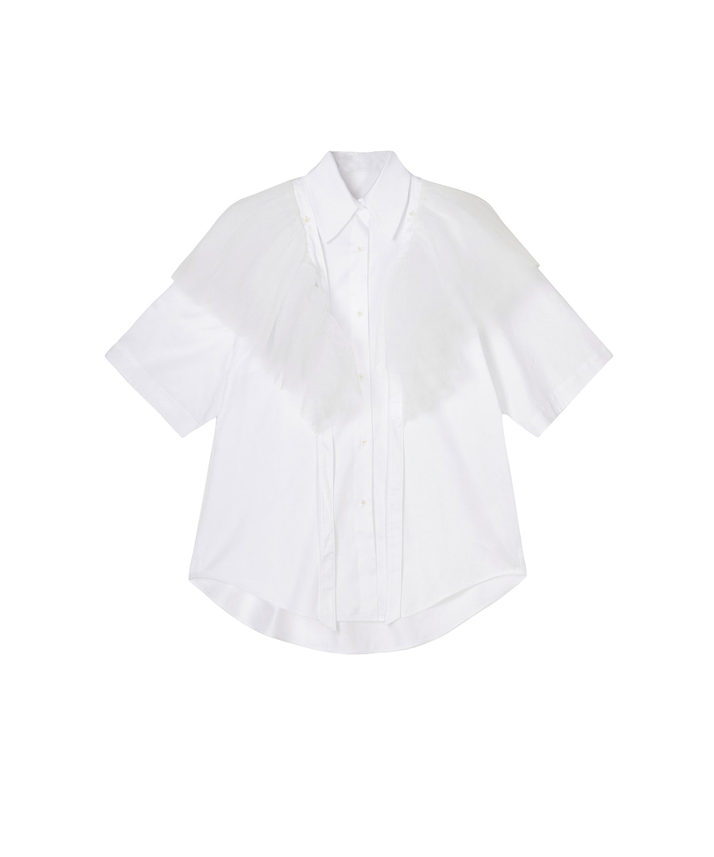 Mesh Bow Cotton Shirt