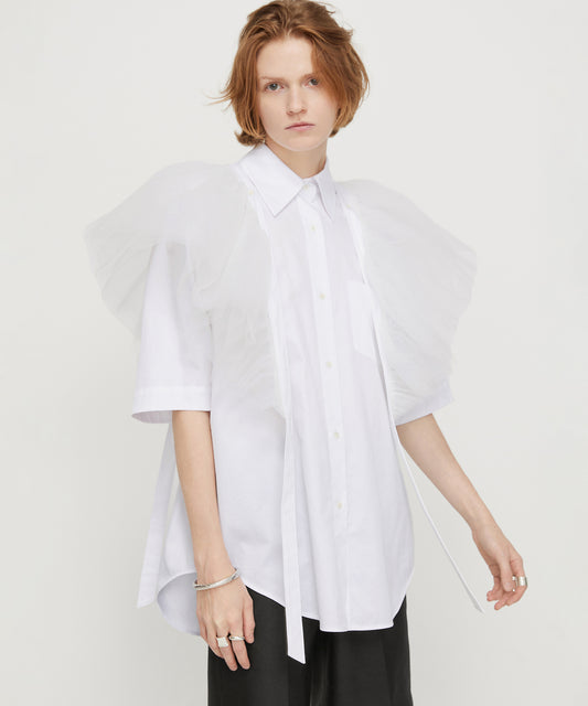 Mesh Bow Cotton Shirt