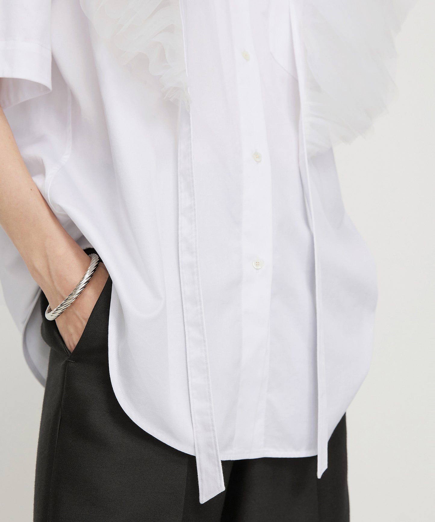 Mesh Bow Cotton Shirt