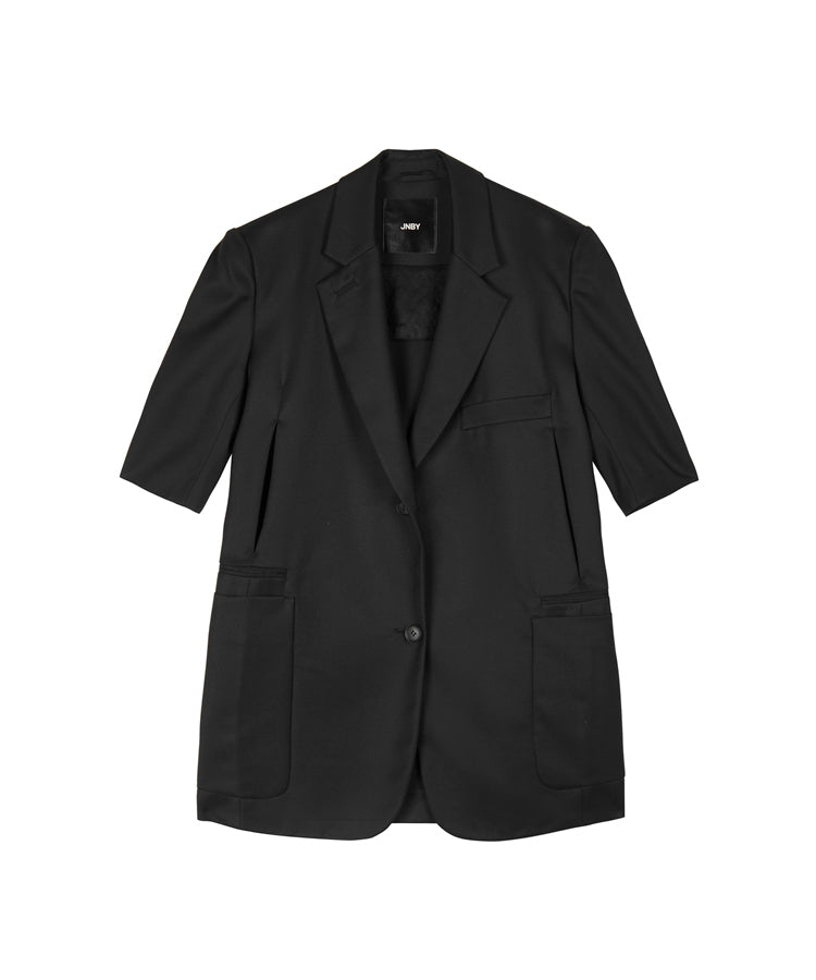 Single-breasted Short-sleeve Wool-blend Blazer