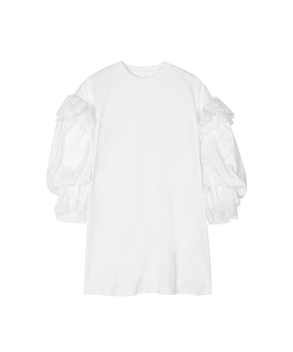Slit-back Bubble-sleeve Cotton Top