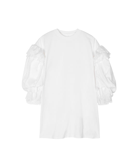 Slit-back Bubble-sleeve Cotton Top