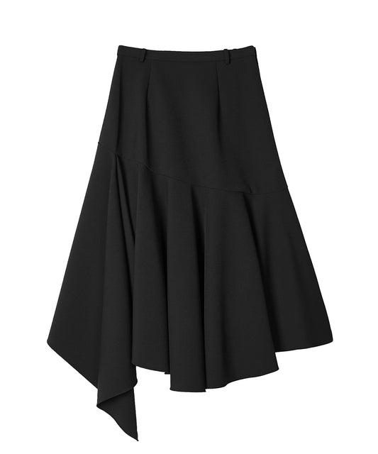 Asymmetric Hem Stretch-nylon Midi Skirt