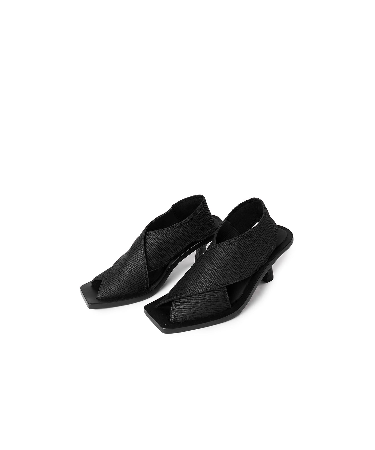 Crossover Square-toe Leather Heel Sandals