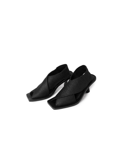 Crossover Square-toe Leather Heel Sandals