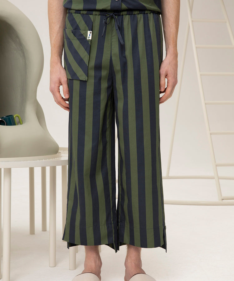 HOME Genderless Striped Drawstring-waist Cotton Pajama Pants