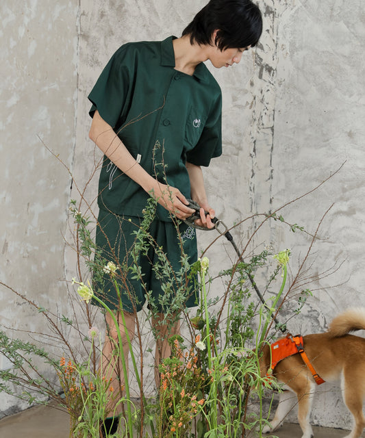 HOME Short-sleeve Vegetable-embroidered Cotton-satin Pajama Shirt