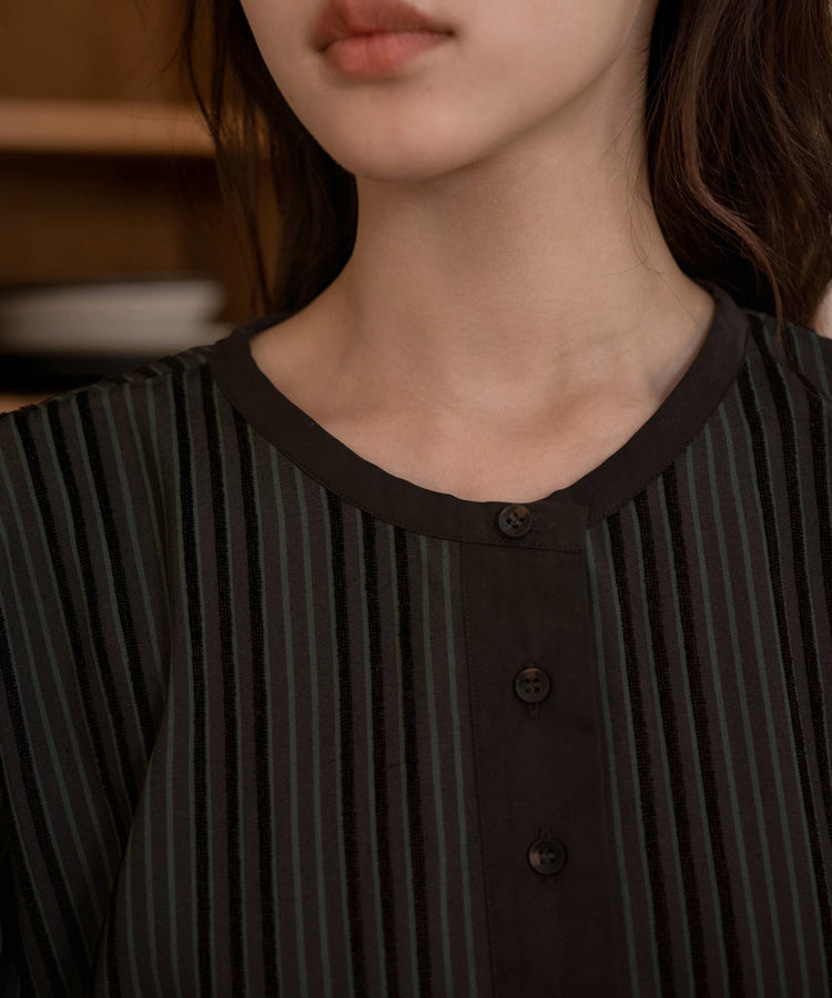 HOME Striped Round -collar Top