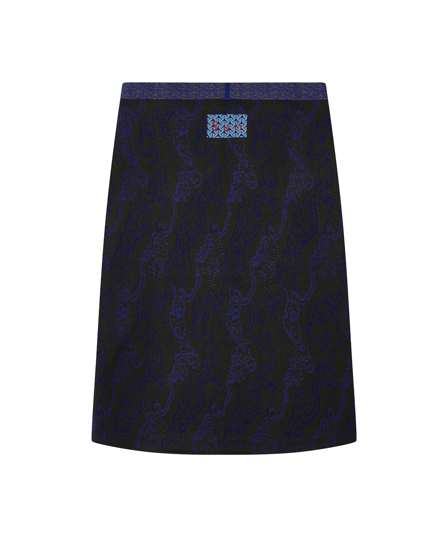 Oriental Cloud and Lock-pattern Jacquard-knit Skirt