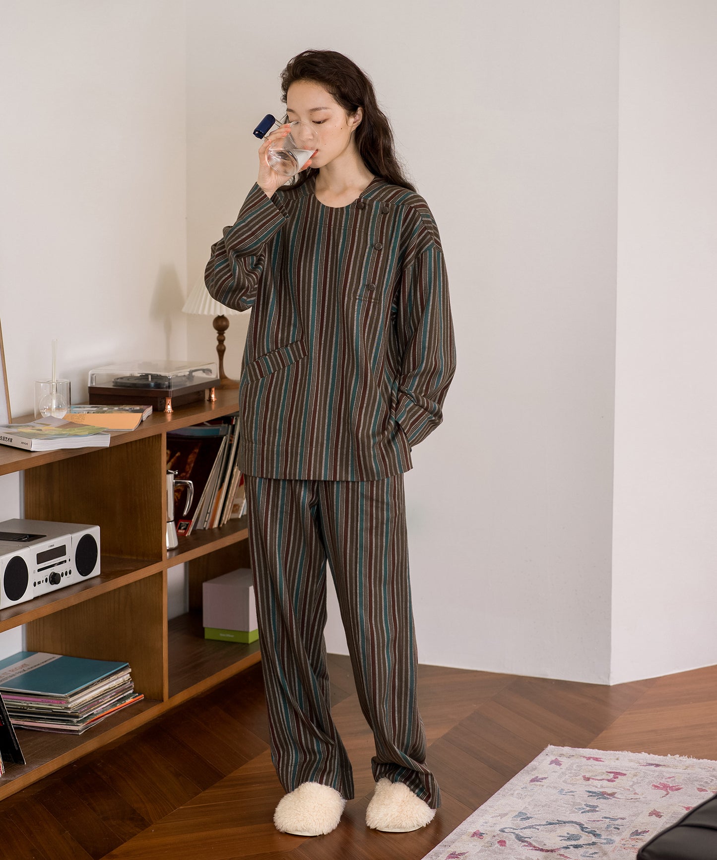 HOME Artistic Striped Cotton Pajama Top