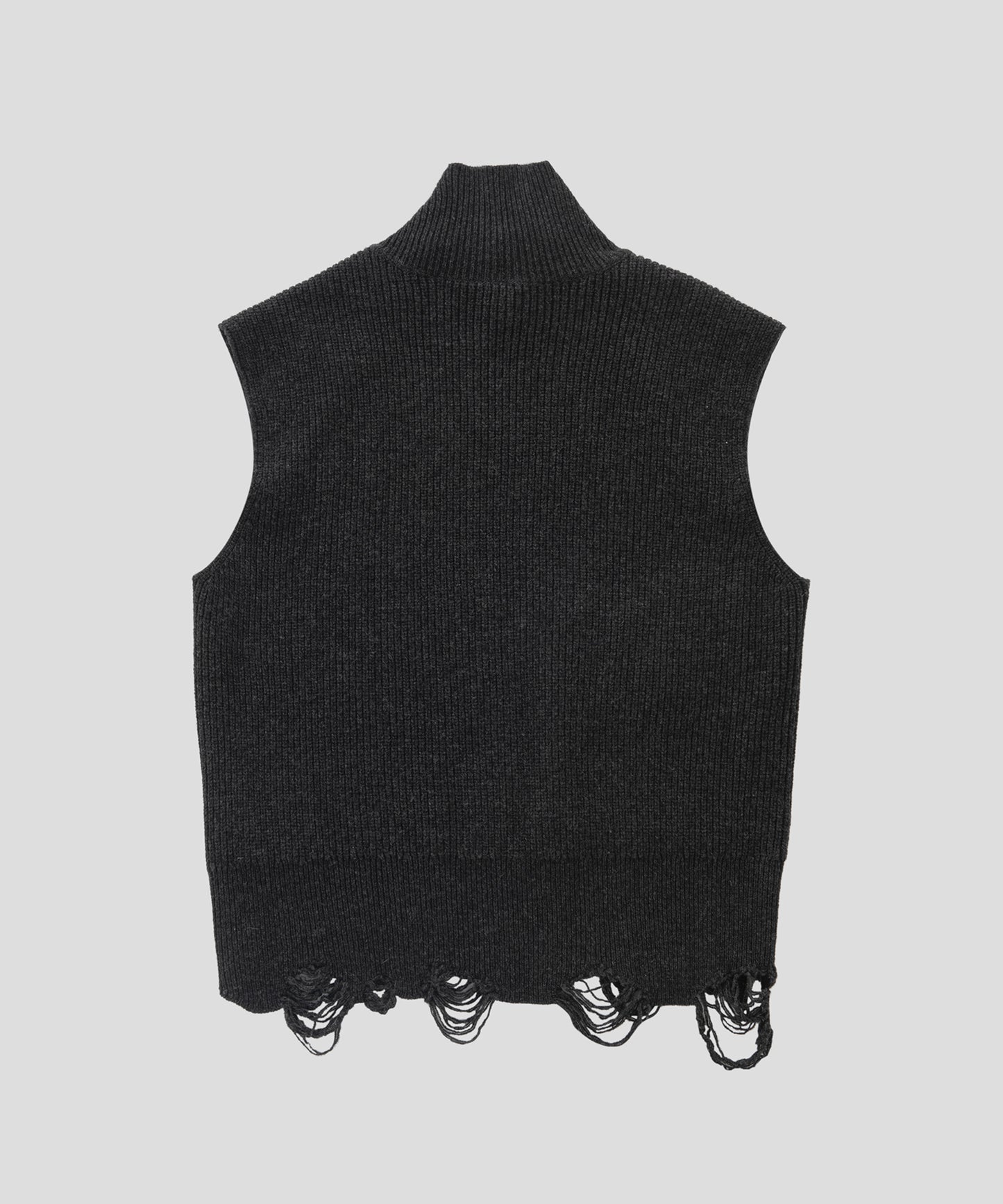 HOME Distressed Oversized High-neck Wool Sweater Vest