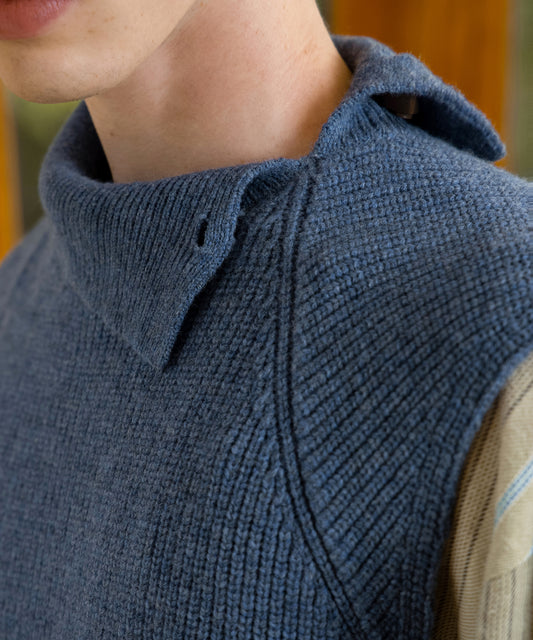 HOME Distressed Oversized High-neck Wool Sweater Vest