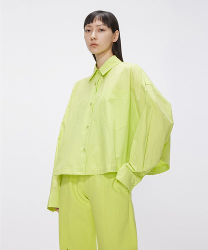 Oversized Drawstring Cotton Cropped Shirt