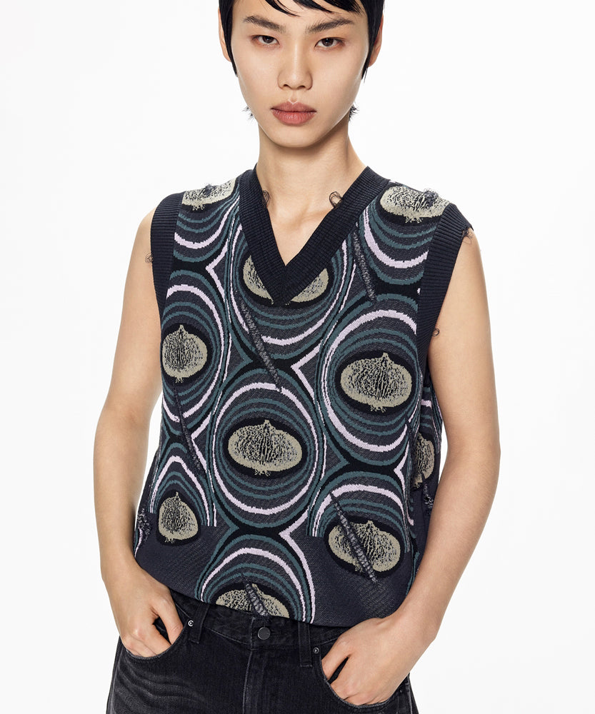 Eye-catching Onion-jacquard Cotton-blend Sweater Vest