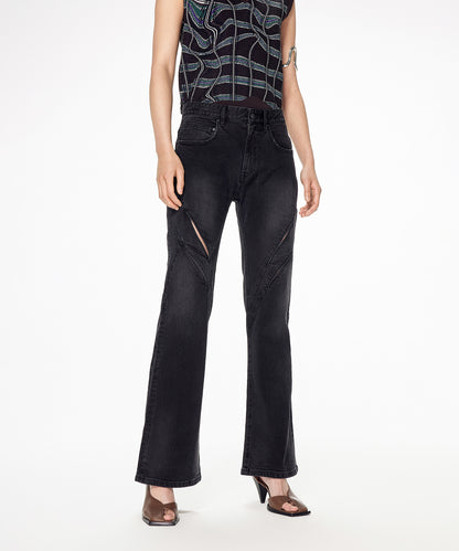 Cut-out Flared-leg Jeans