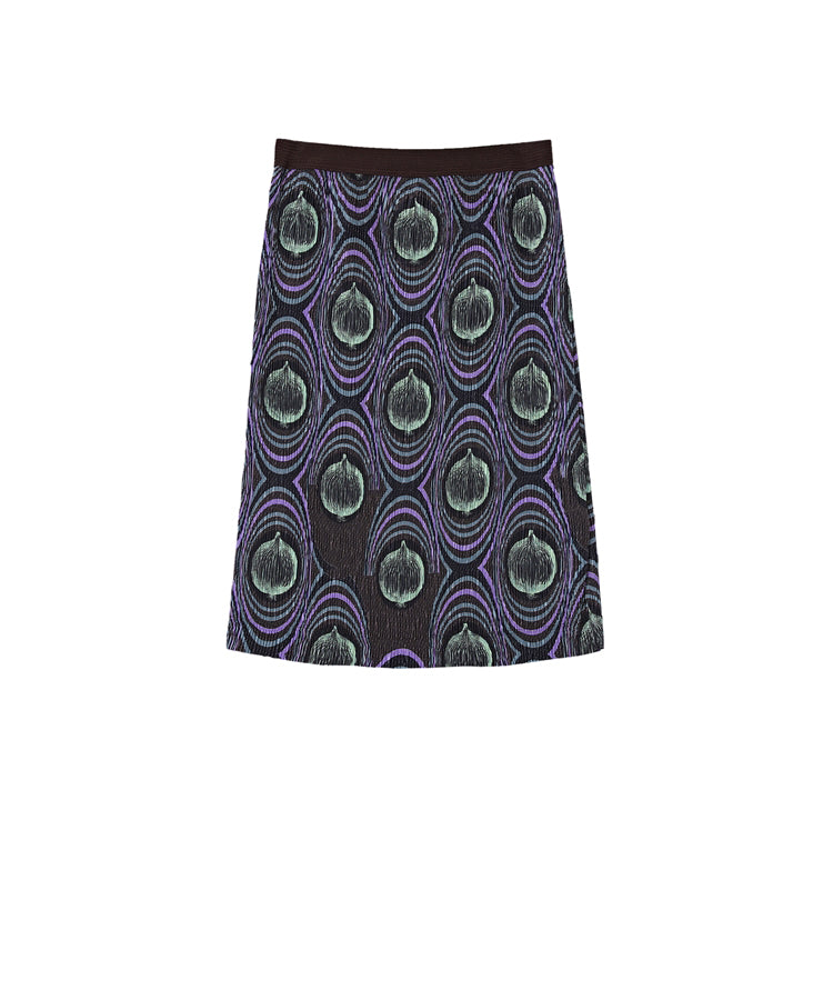 Eye-catching Onion-print Pleated Polyester Midi Skirt