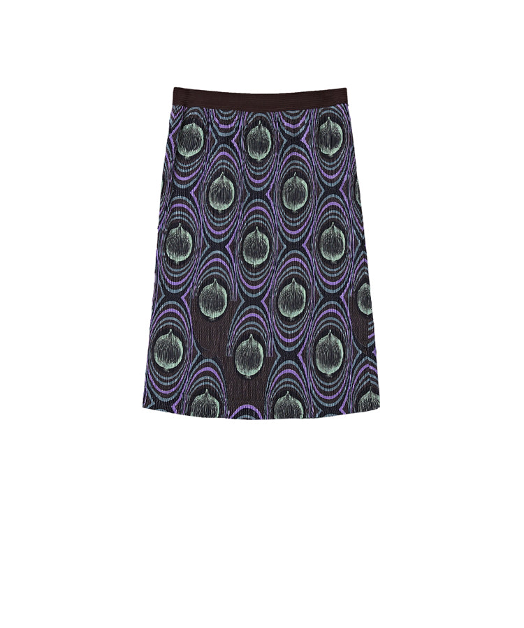 Eye-catching Onion-print Pleated Polyester Midi Skirt