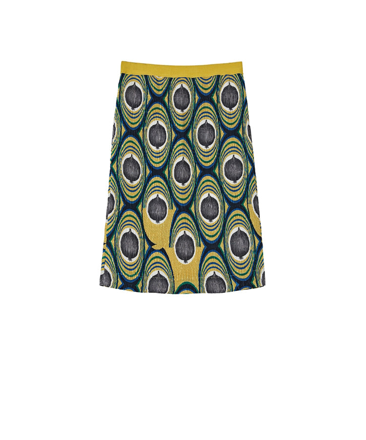 Eye-catching Onion-print Pleated Polyester Midi Skirt