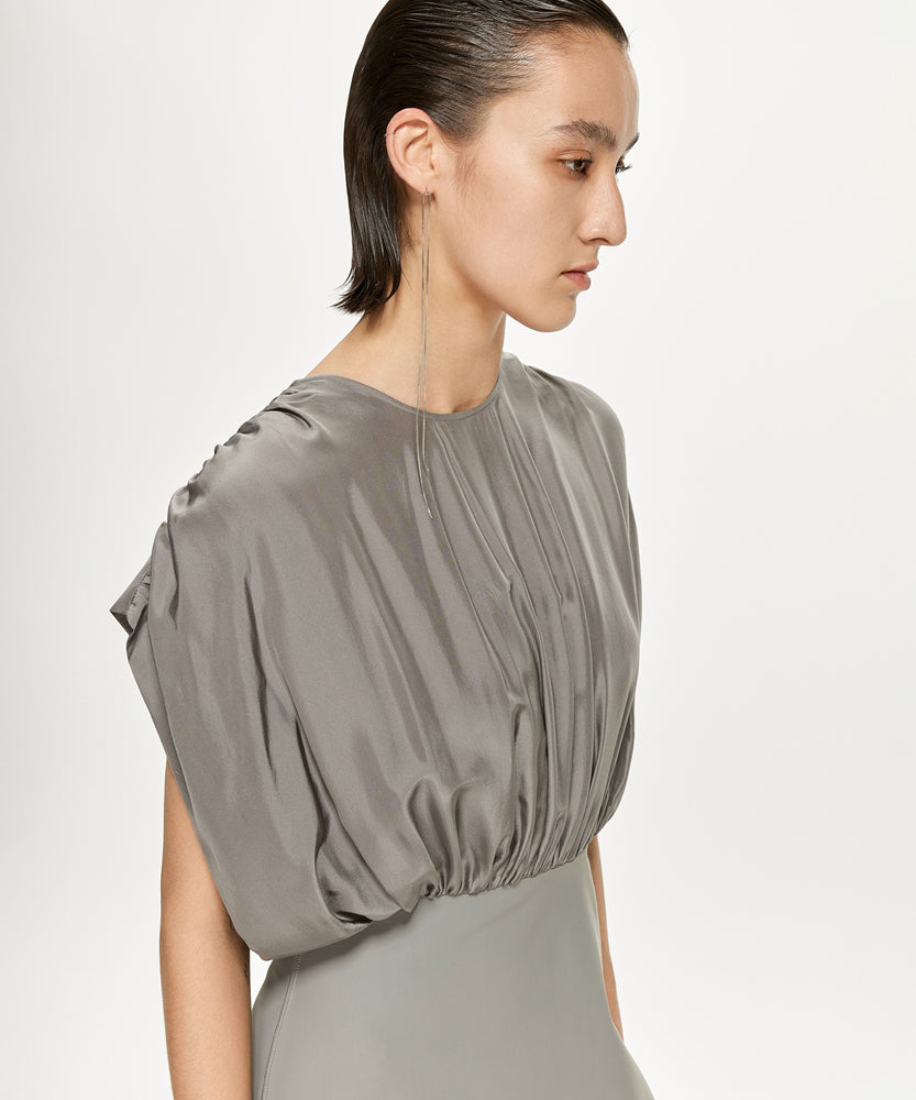 Gathered Draped Silk and Nylon Jersey Dress