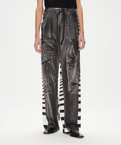 Eye-catching Printed Loose-fit Drawstring-waist Rayon Trousers