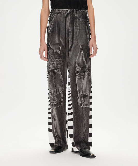 Eye-catching Printed Loose-fit Drawstring-waist Rayon Trousers