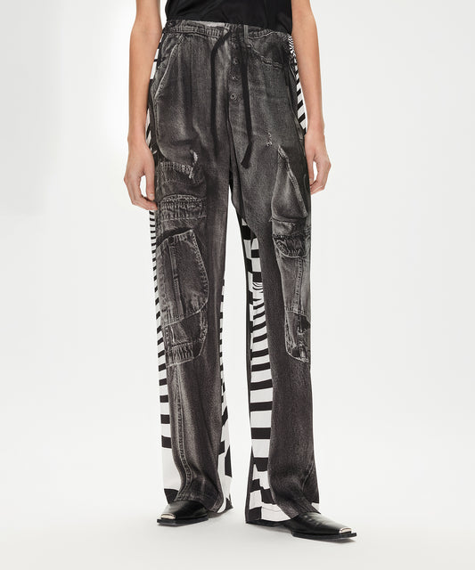 Eye-catching Printed Loose-fit Drawstring-waist Rayon Trousers