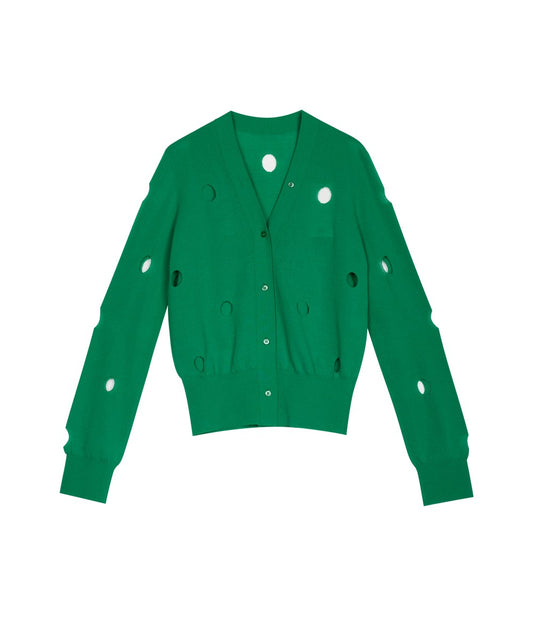 Polka-dot Cut-out Cotton-blend Cardigan