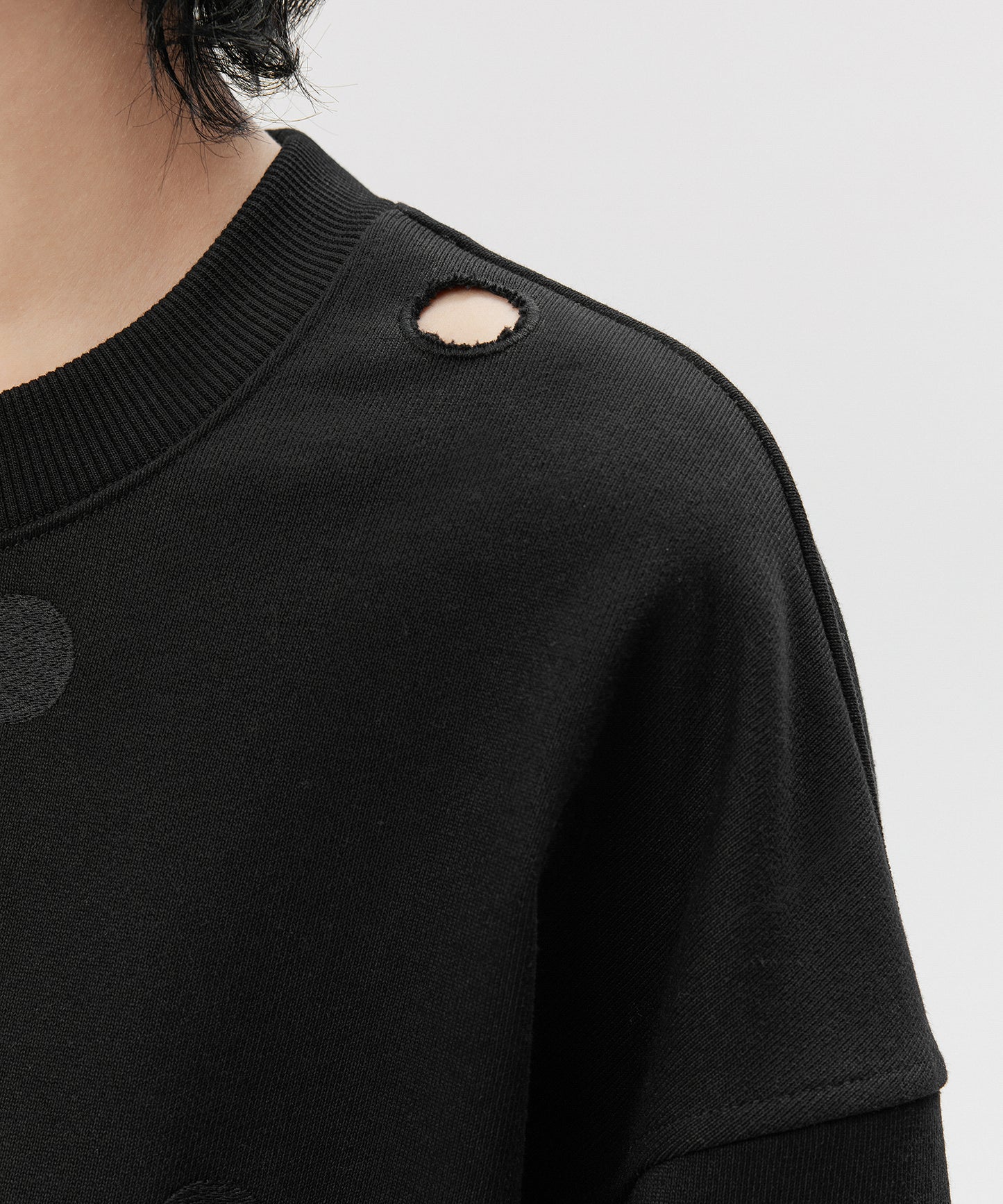 Polka-dot Embroidery Cut-out Cotton Sweatshirt