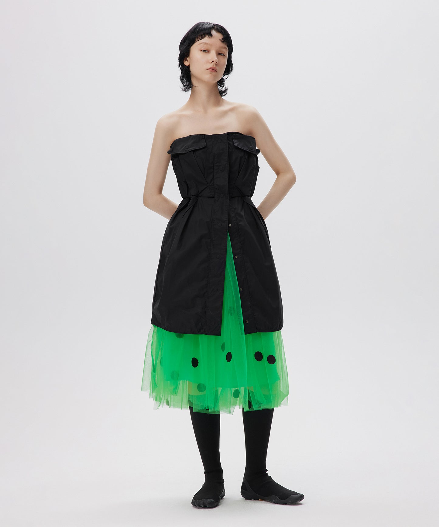 Polka-dot Mesh Layered Polyester Skirt